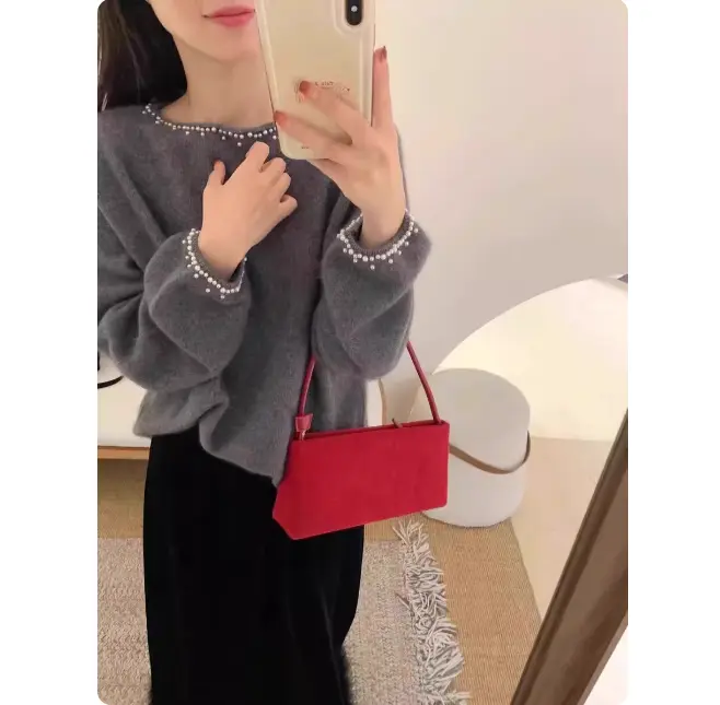 프랑스풍 진주 장식 니트 상세 이미지 1