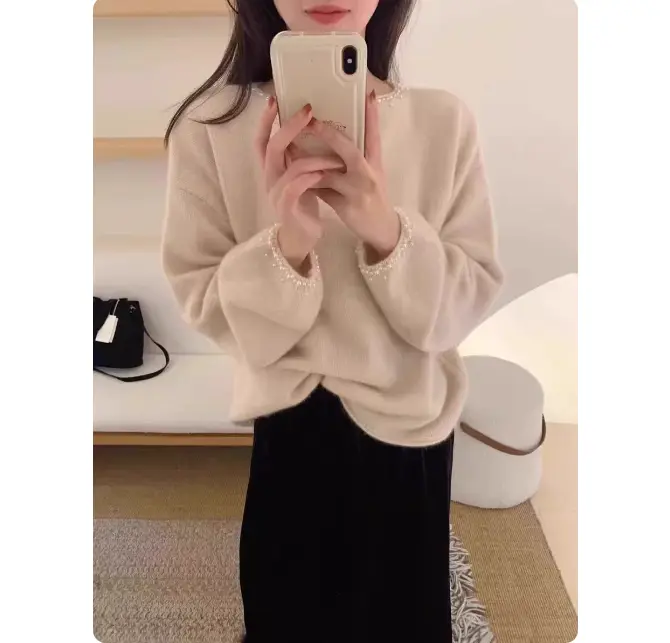 프랑스풍 진주 장식 니트