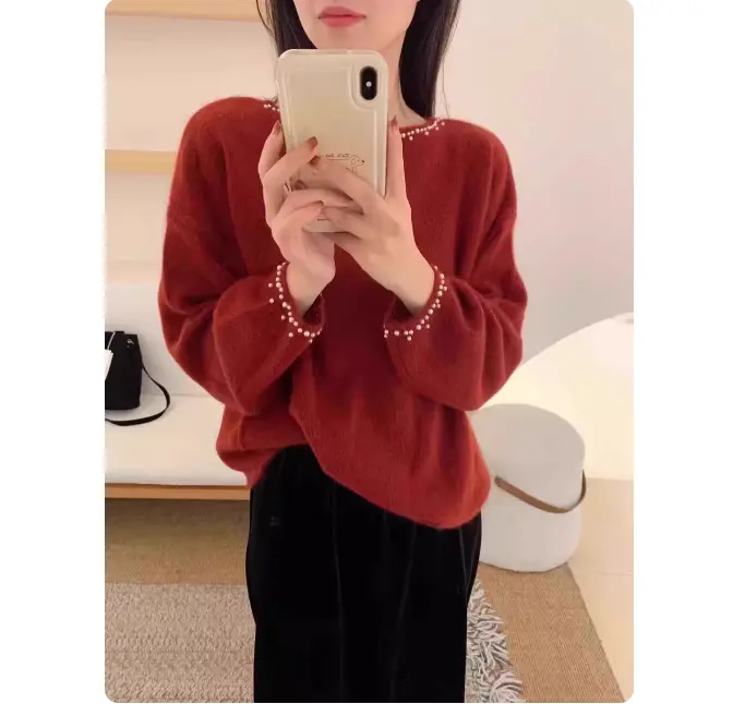 프랑스풍 진주 장식 니트 상세 이미지 5