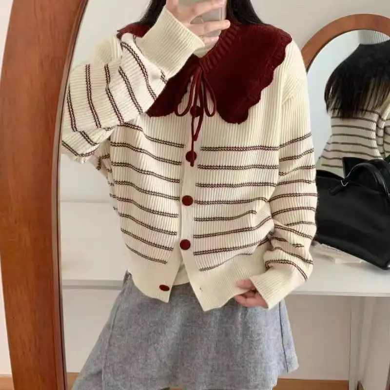 프렌치 빈티지 스트라이프 폴로 카디건 상세 이미지 1