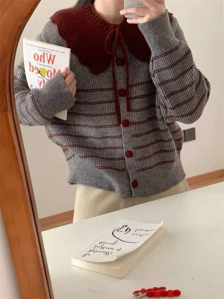 프렌치 빈티지 스트라이프 폴로 카디건 상세 이미지 2