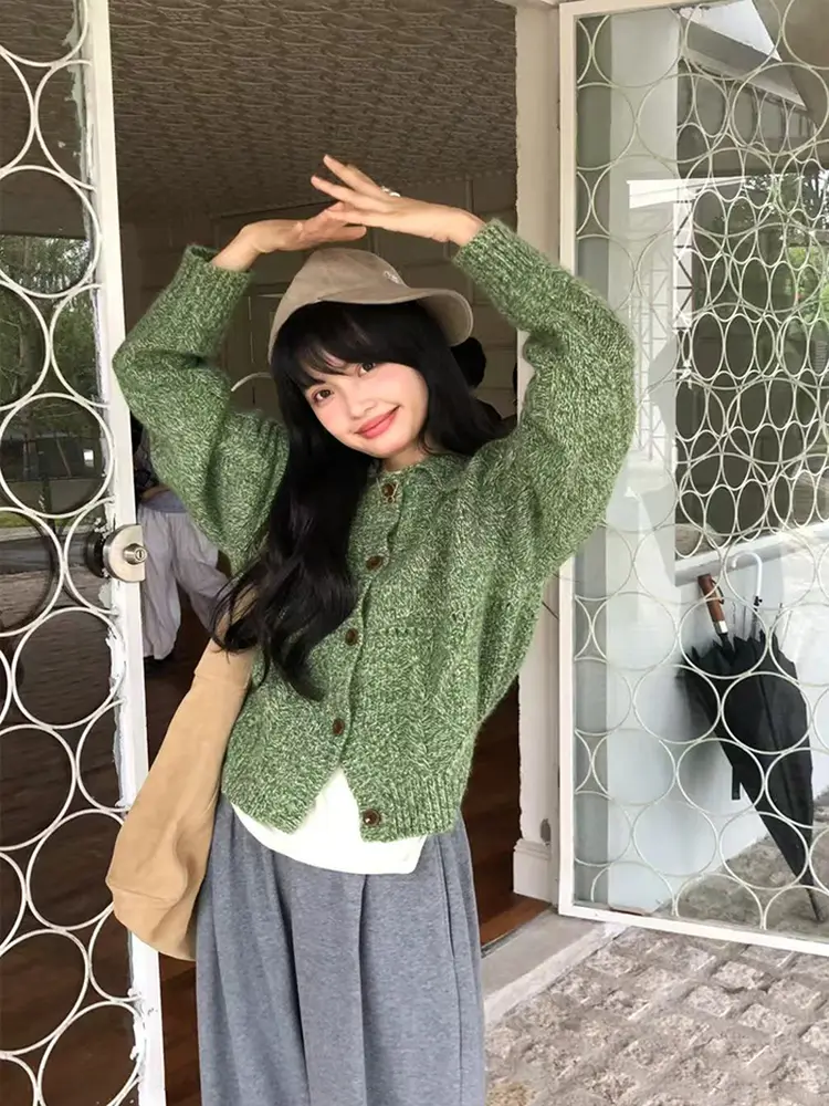 빈티지 트위스트 폴드 칼라 니트 카디건 상세 이미지 1