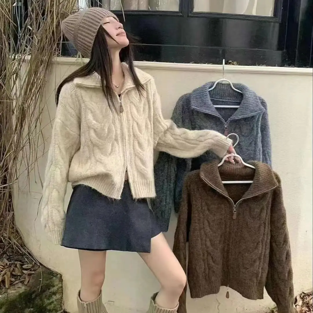 빈티지 루즈 더블 지퍼 카디건 상세 이미지 5