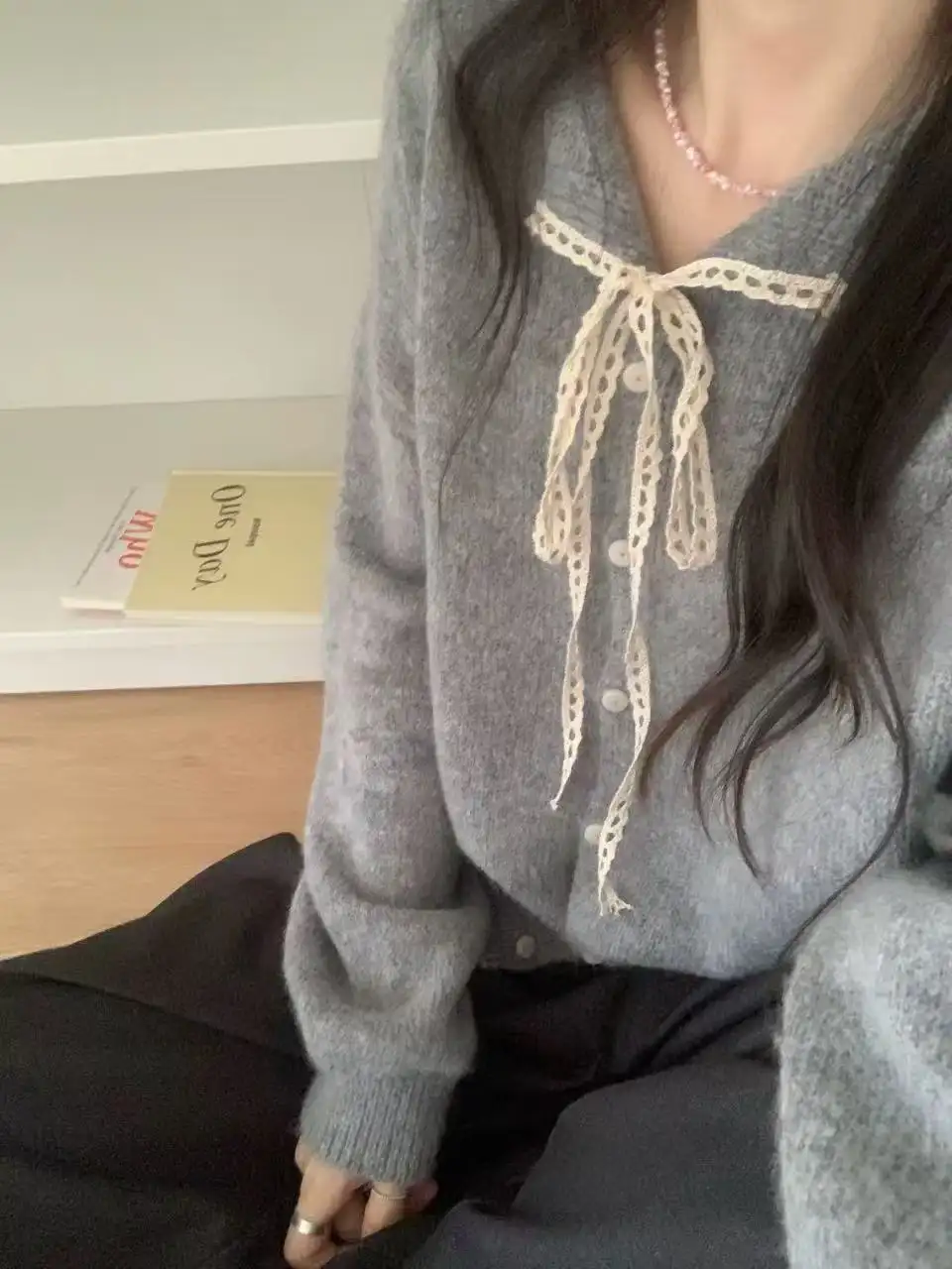 한국인기 러블리 리본 레이스 끈 가디건 상세 이미지 2