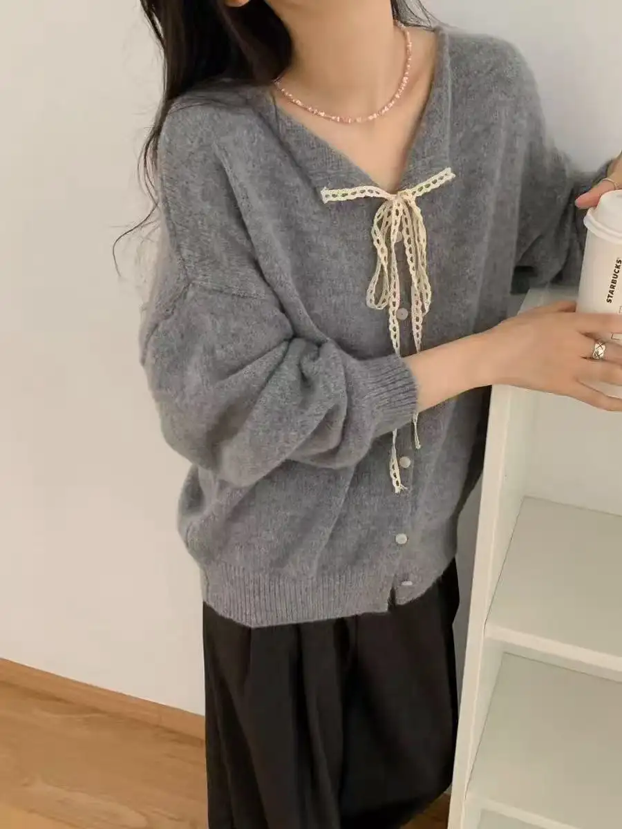 한국인기 러블리 리본 레이스 끈 가디건 상세 이미지 7
