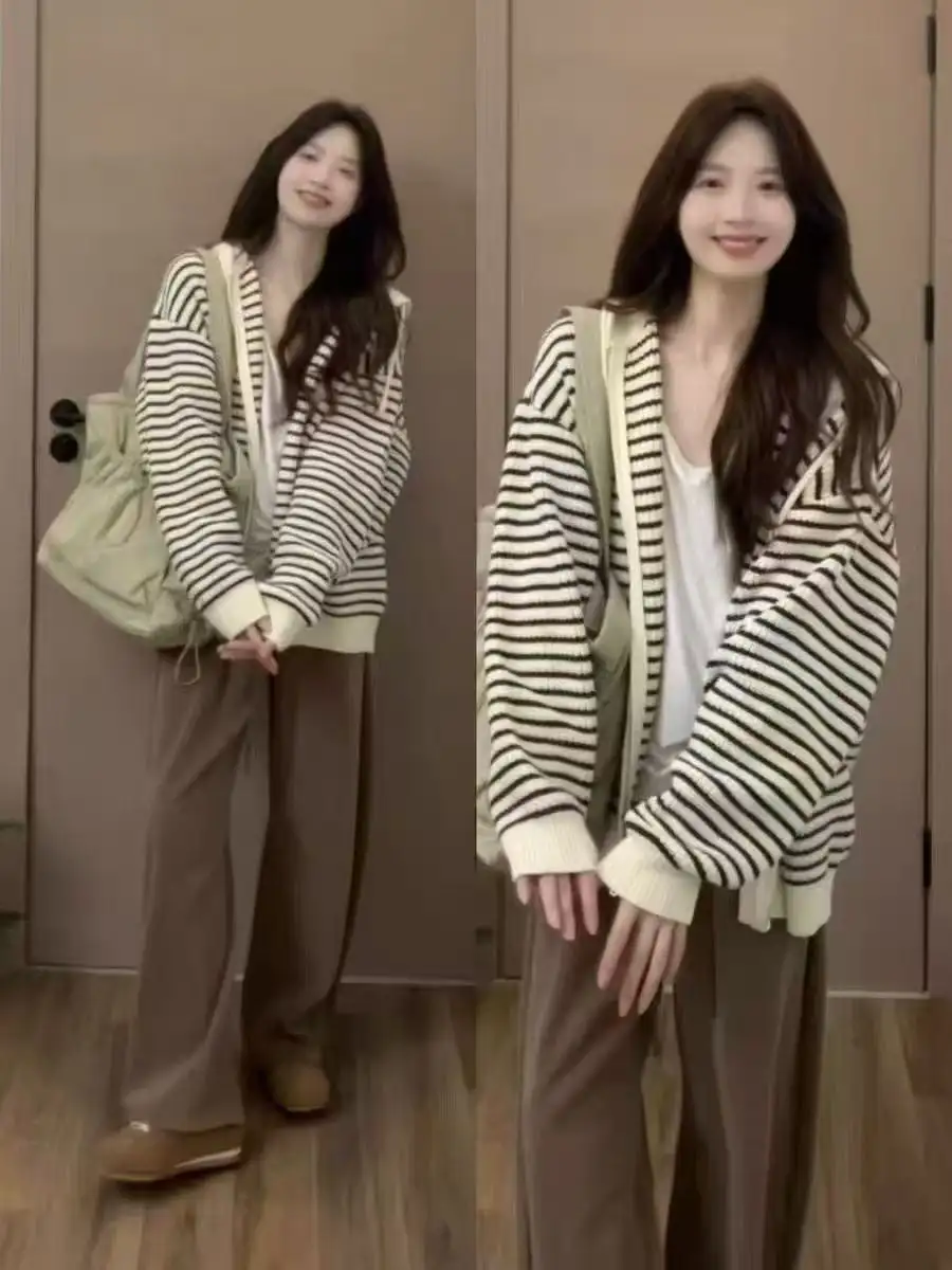 한국인기 루즈핏 스트라이프 가디건 상세 이미지 1