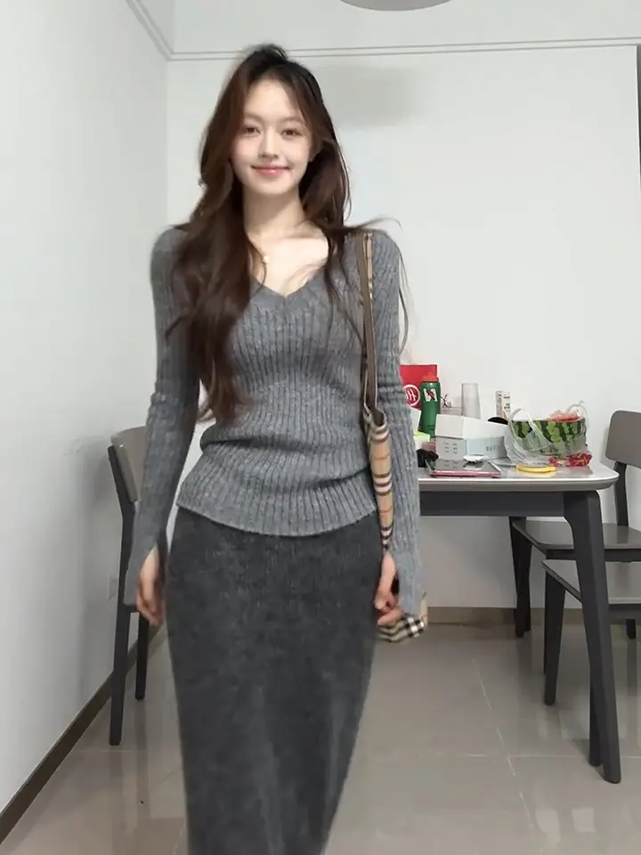 V넥 니트 카디건 상세 이미지 8