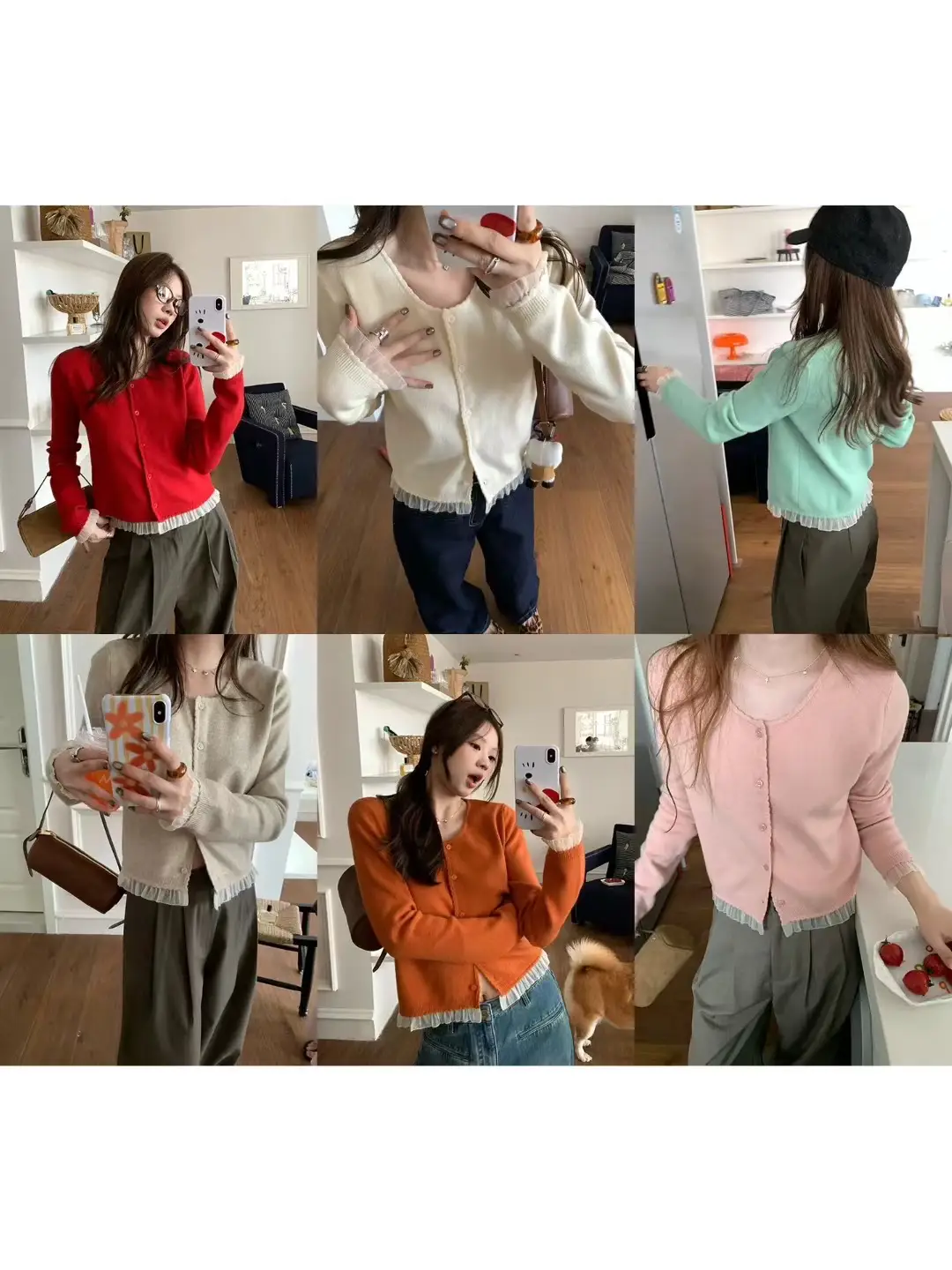 레이스 디테일 라운드넥 니트 카디건 상세 이미지 1