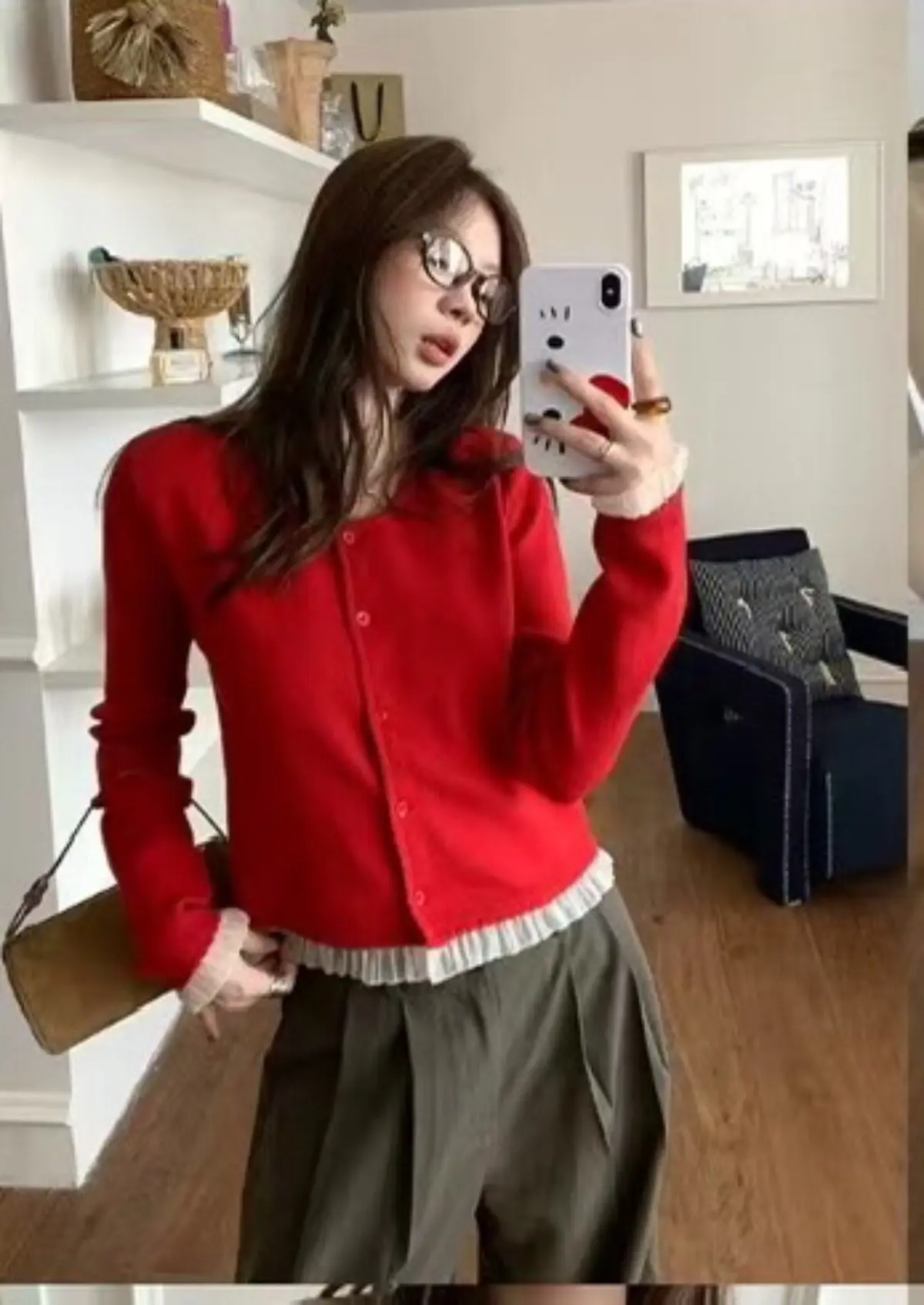 레이스 디테일 라운드넥 니트 카디건 상세 이미지 10