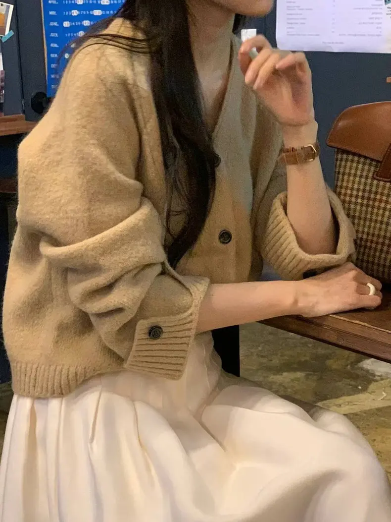 울 감성 긴소매 니트 카디건 상세 이미지 1