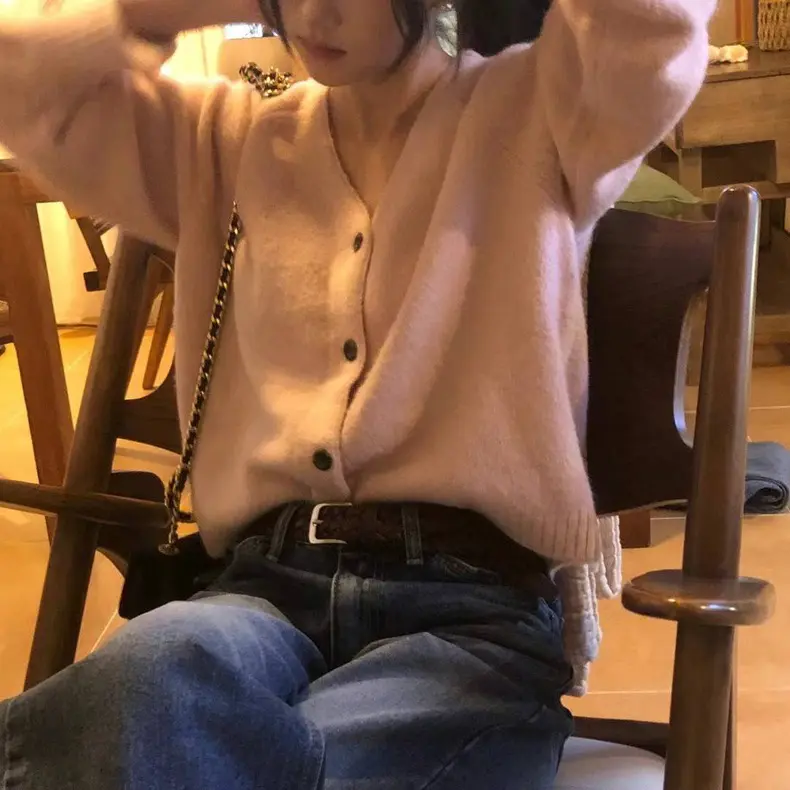 울 감성 긴소매 니트 카디건 상세 이미지 5