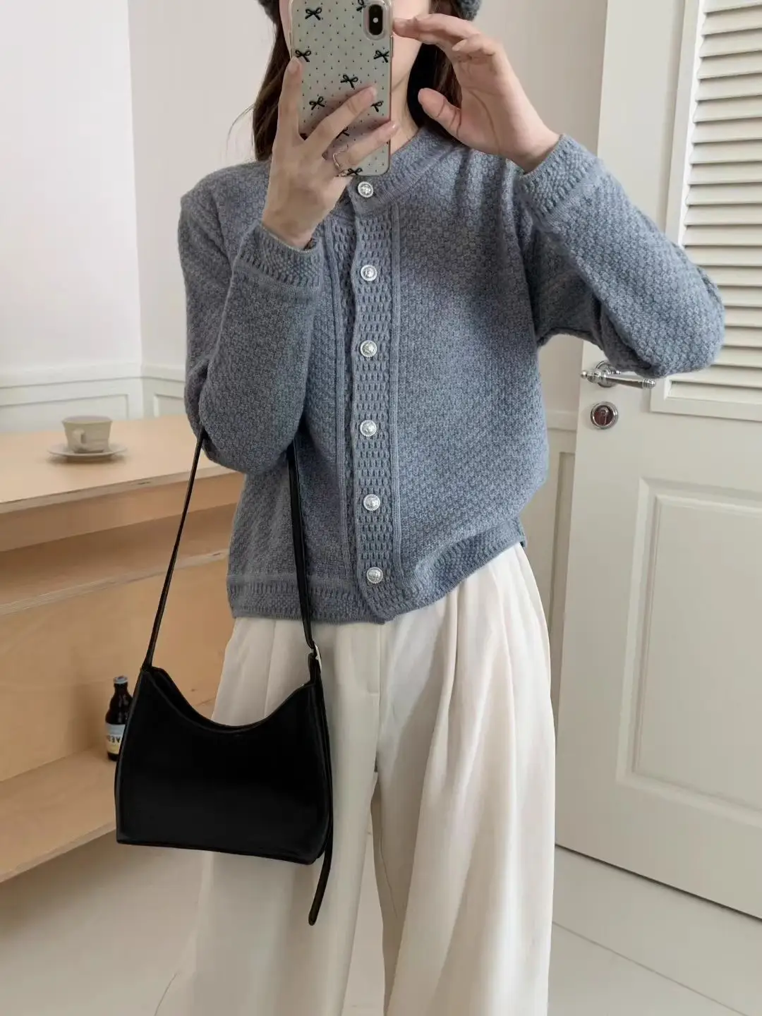 아카데미풍 긴소매 니트 카디건 상세 이미지 1