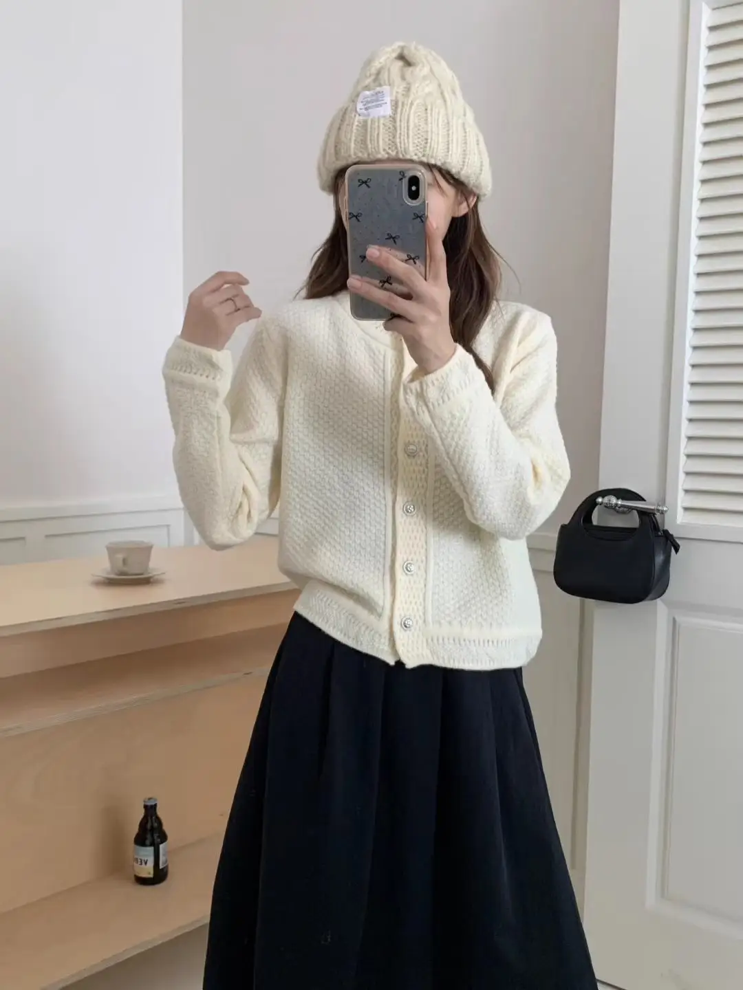 아카데미풍 긴소매 니트 카디건 상세 이미지 3