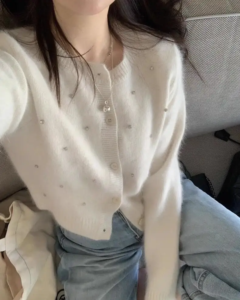 크롭 밍크풍 니트 가디건 상세 이미지 1