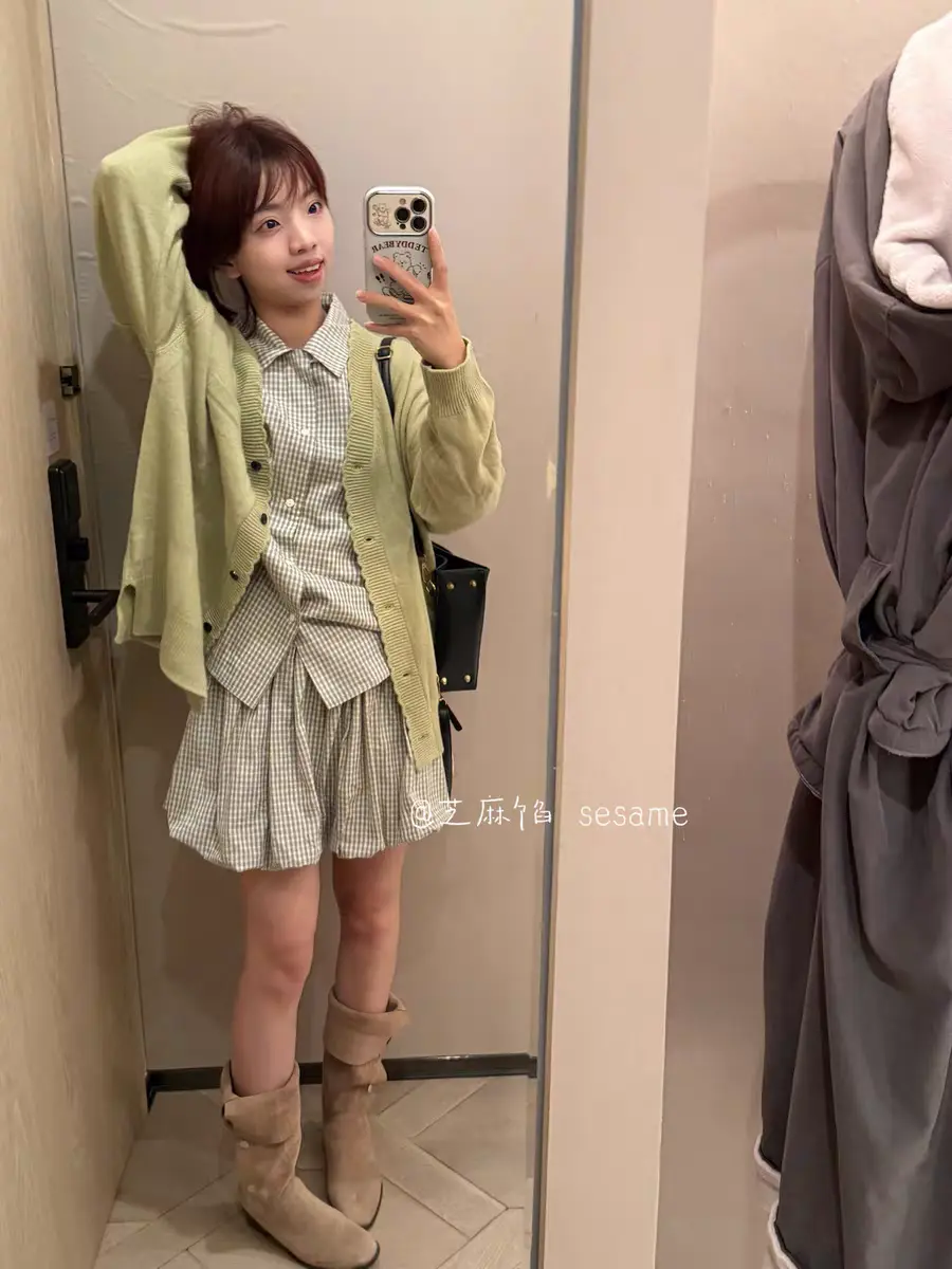 V넥 가디건 니트 프레피 상세 이미지 6
