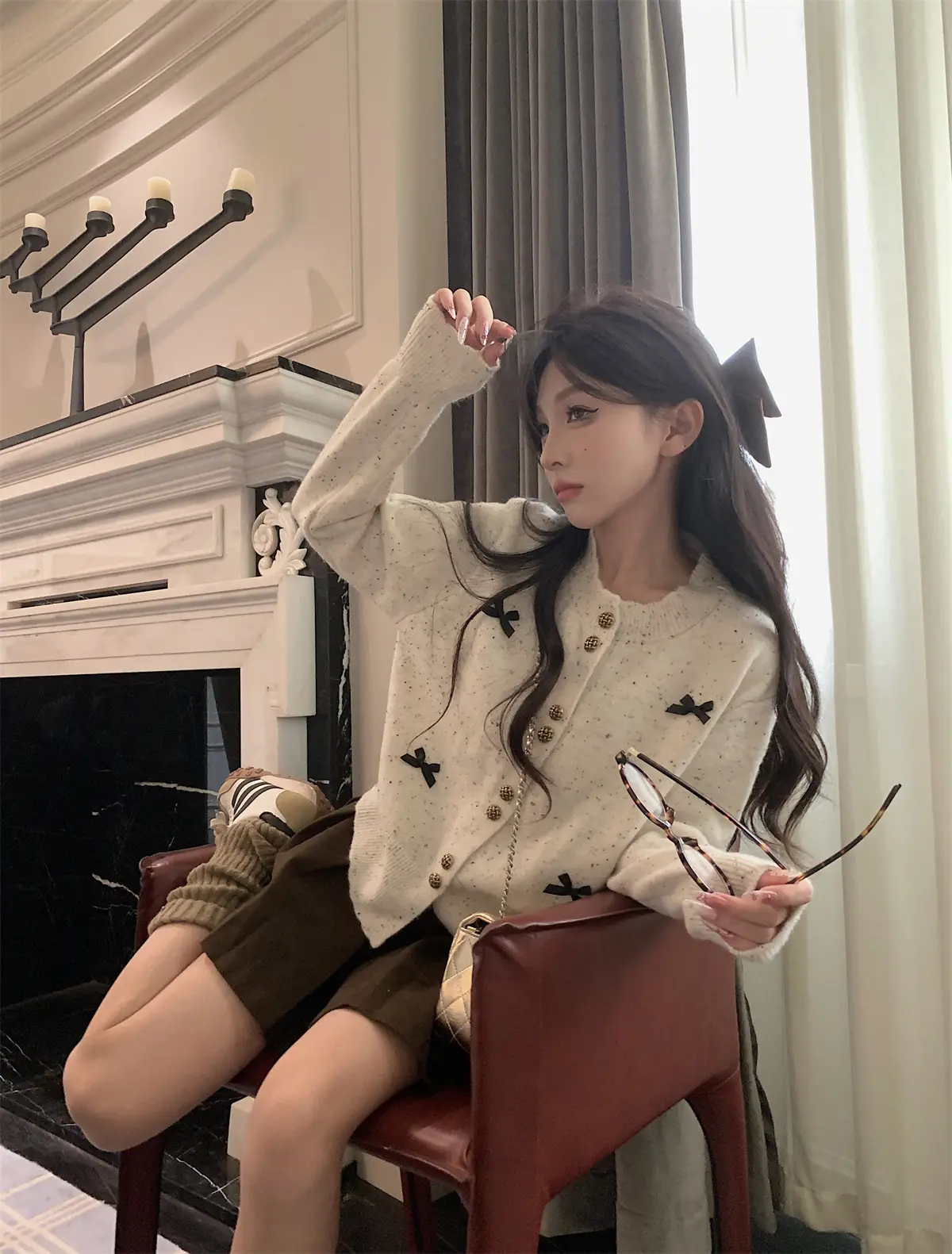 한국인기 리본 니트 가디건 상세 이미지 1