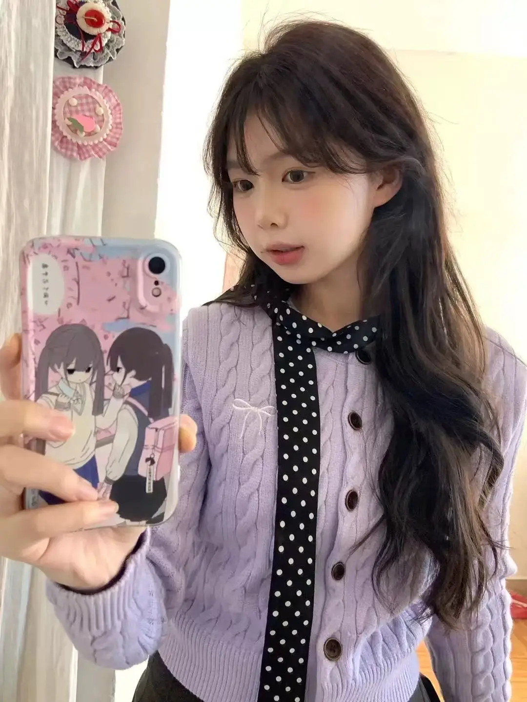 라일락 퍼플 케이블 니트 카디건 상세 이미지 2
