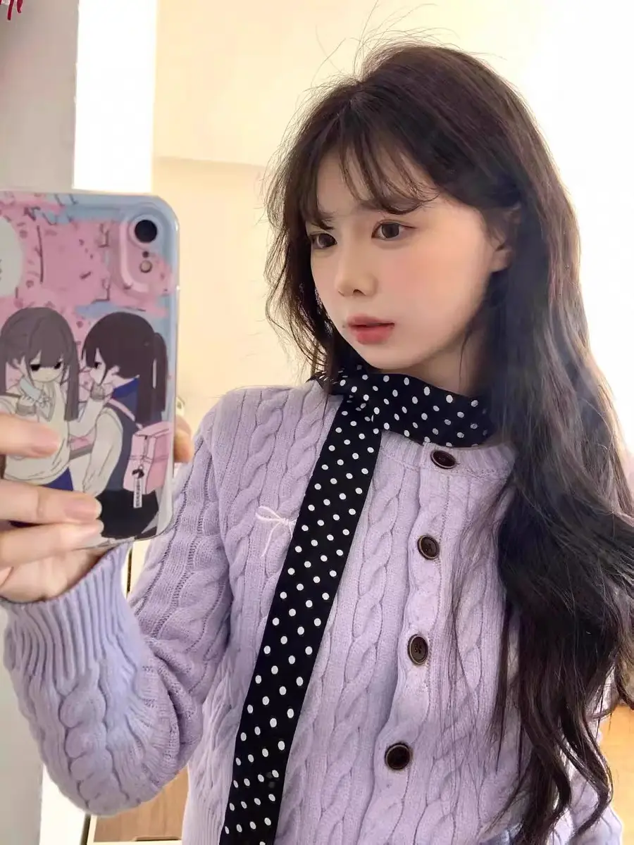 라일락 퍼플 케이블 니트 카디건 상세 이미지 4