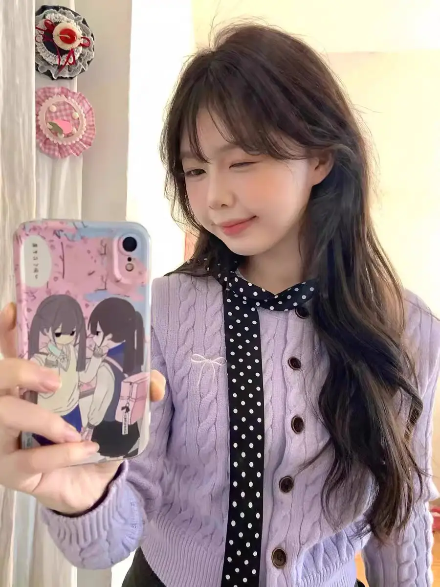 라일락 퍼플 케이블 니트 카디건 상세 이미지 5