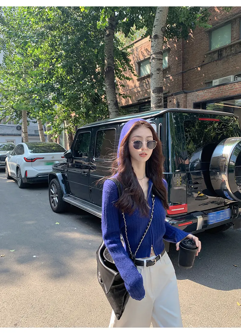 듀얼 지퍼 후드 니트 카디건 상세 이미지 4