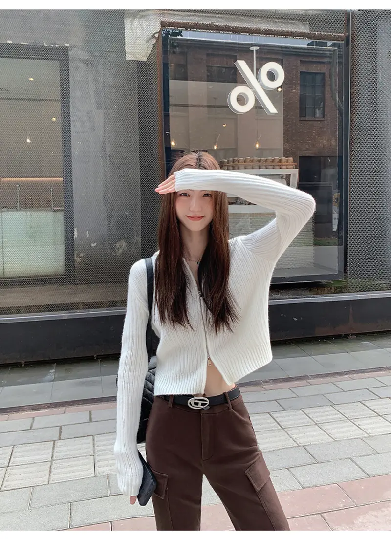 듀얼 지퍼 후드 니트 카디건 상세 이미지 7