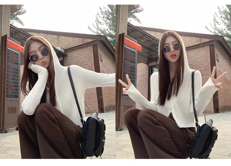 듀얼 지퍼 후드 니트 카디건 상세 이미지 8
