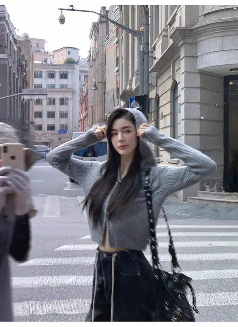 듀얼 지퍼 후드 니트 카디건 상세 이미지 17