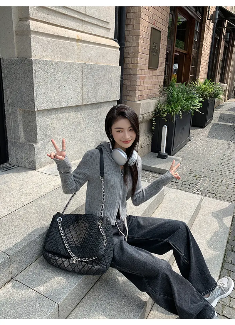 듀얼 지퍼 후드 니트 카디건 상세 이미지 18
