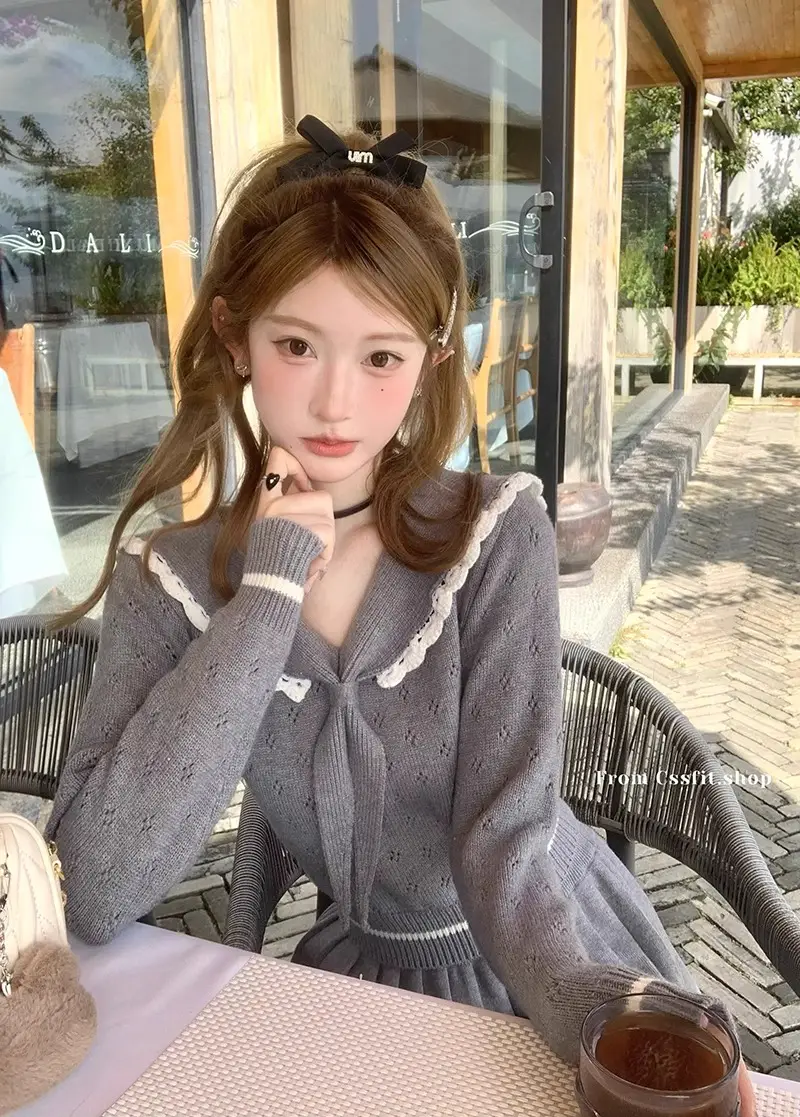 세일러 칼라 레이스 니트 상세 이미지 1