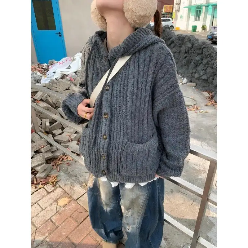 후드 케이블 니트 카디건 상세 이미지 7