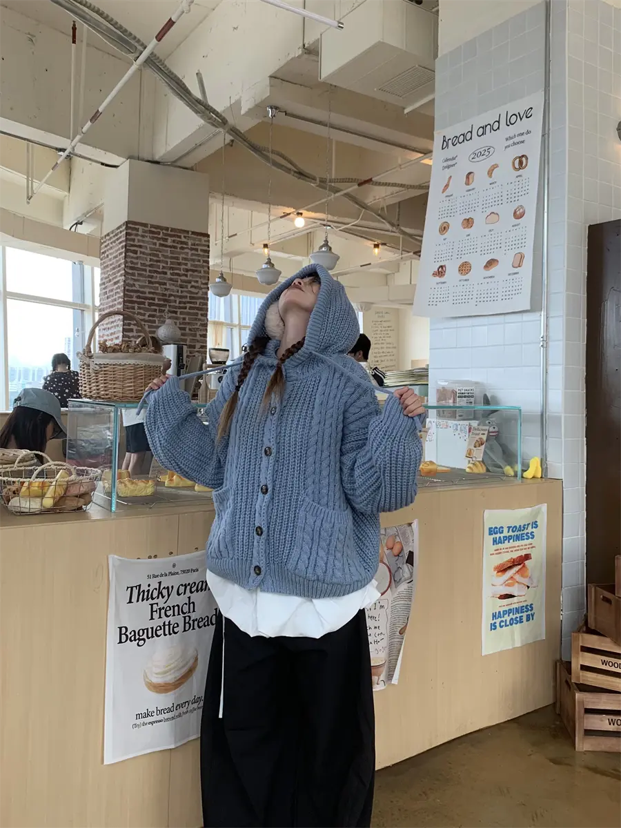 후드 케이블 니트 카디건 상세 이미지 9