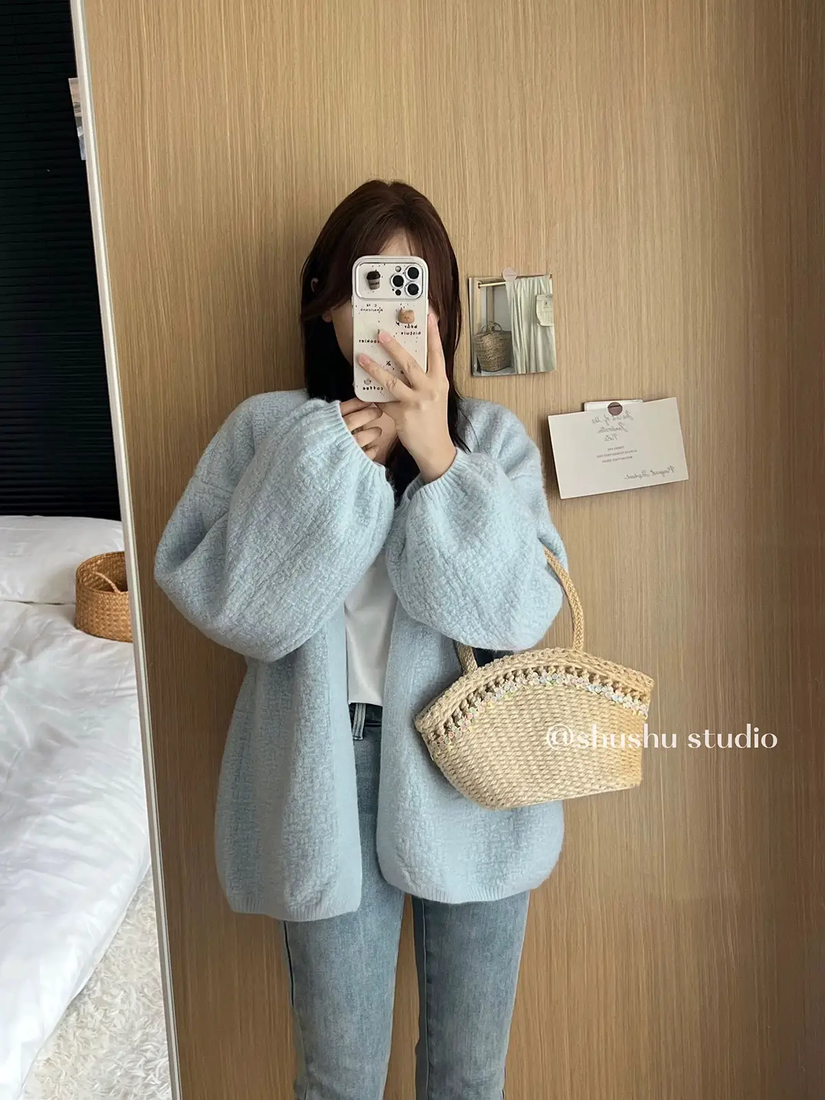 퍼프소매 루즈 니트 카디건 상세 이미지 2