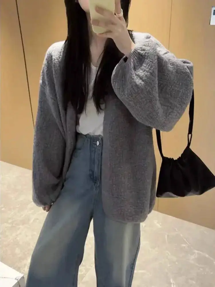 퍼프소매 루즈 니트 카디건 상세 이미지 3