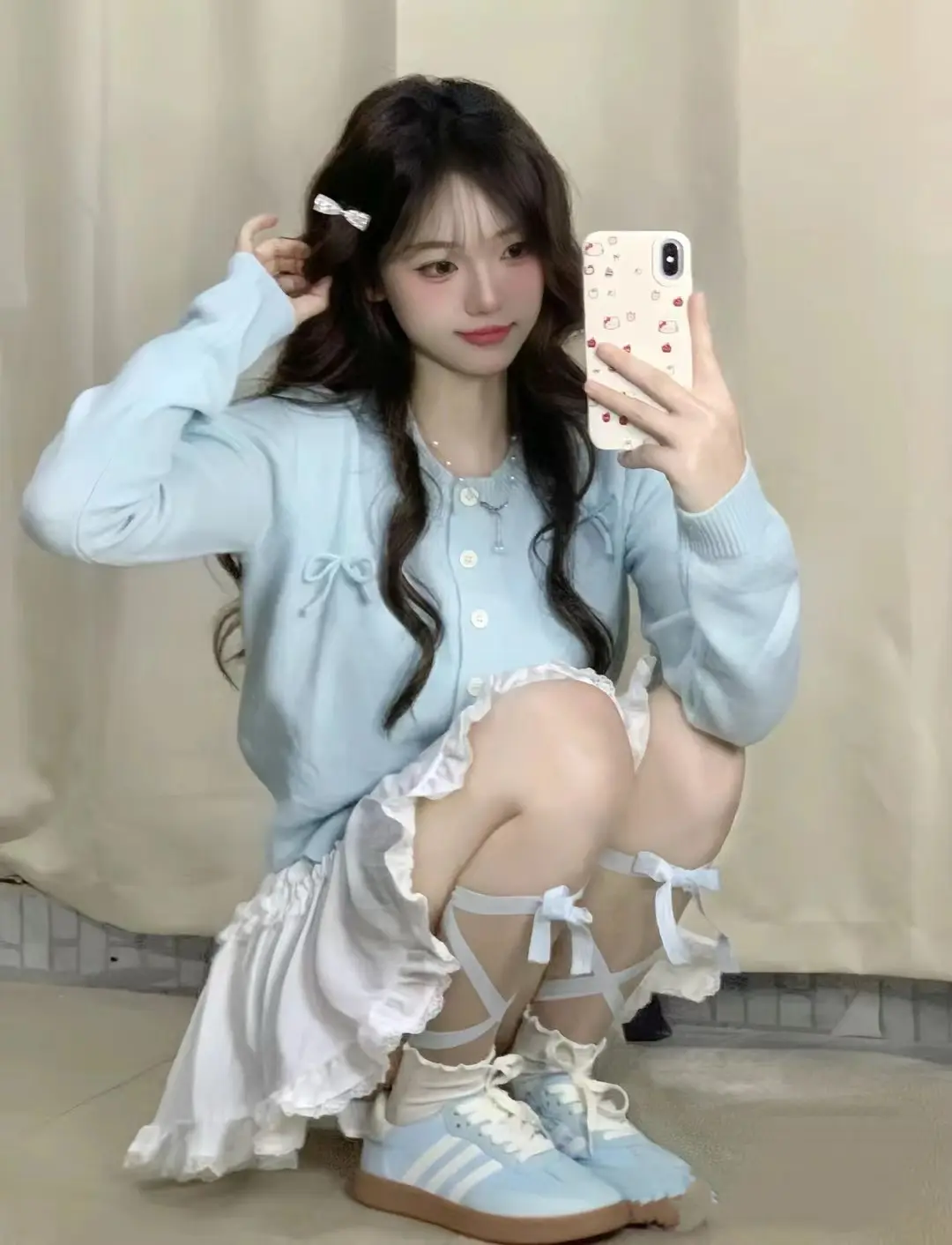 리본 디테일 발레풍 니트 카디건 상세 이미지 1
