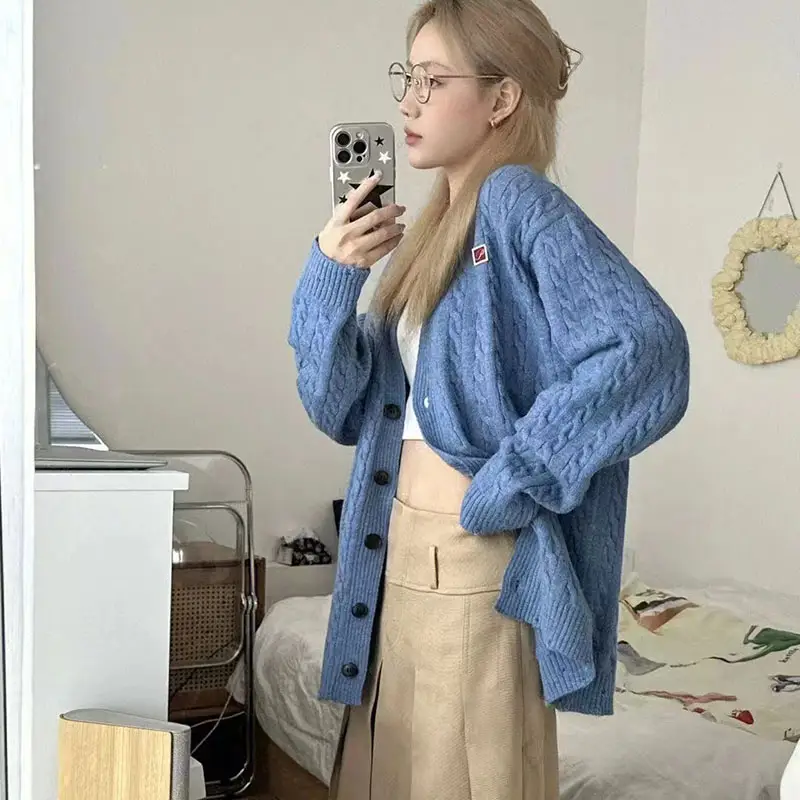 빈티지 케이블 V넥 니트 카디건 상세 이미지 4