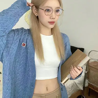 빈티지 케이블 V넥 니트 카디건 상세 이미지 7