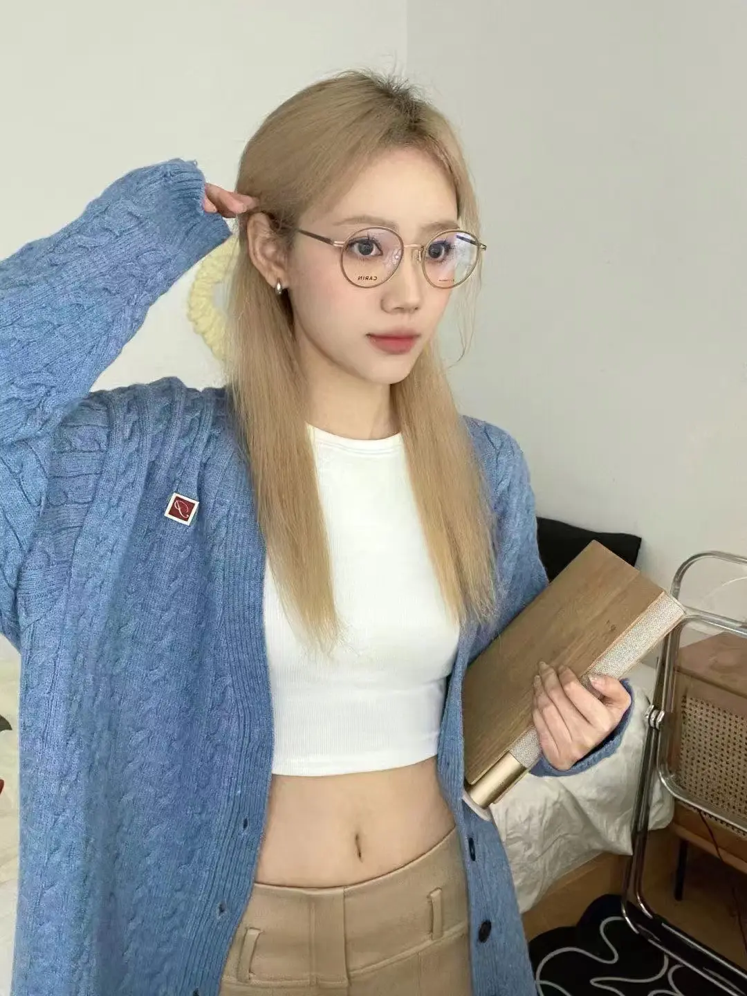 빈티지 케이블 V넥 니트 카디건 상세 이미지 8