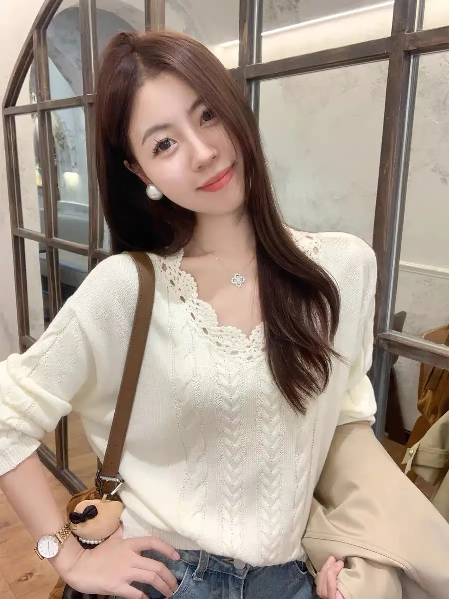 V넥 케이블 니트 상세 이미지 2