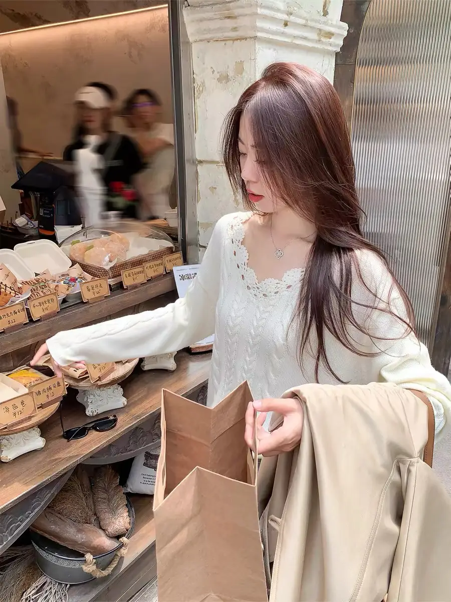 V넥 케이블 니트 상세 이미지 3