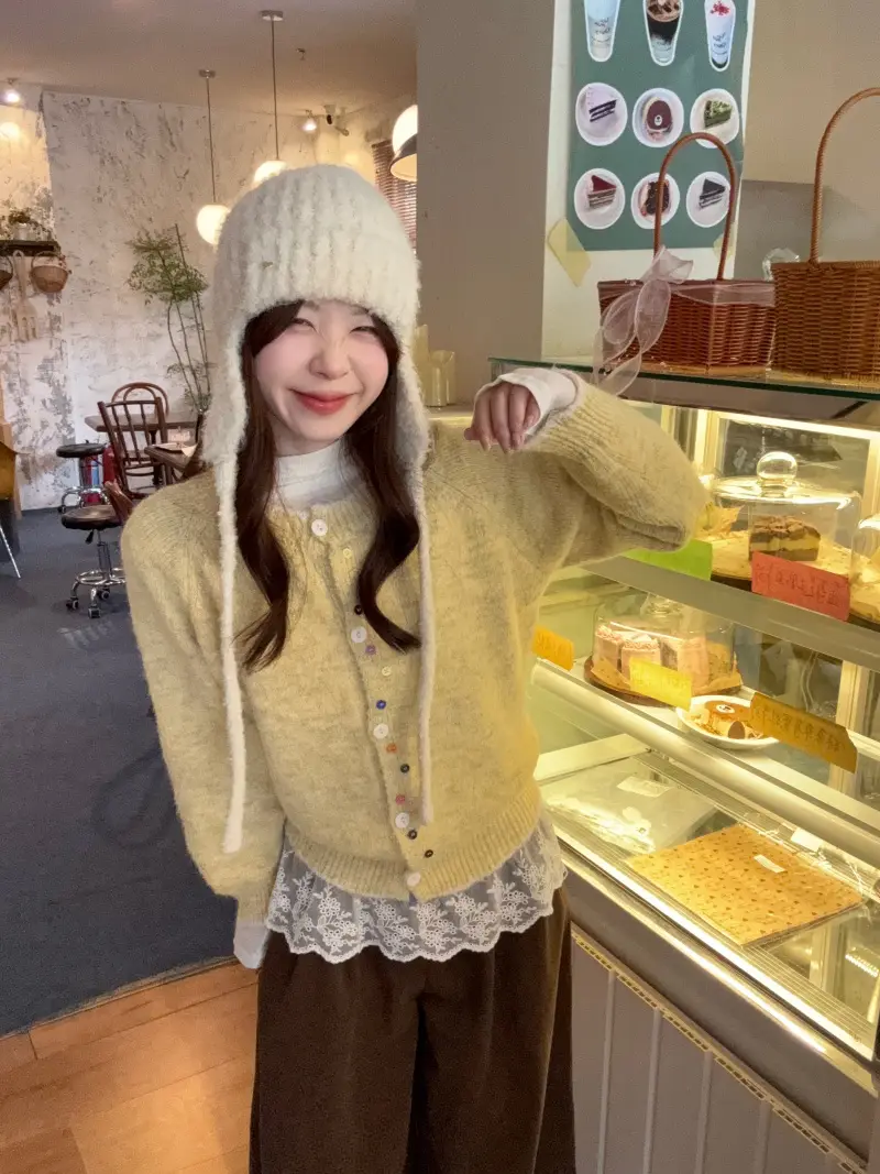 컬러 버튼 배색 롱소매 니트 카디건 상세 이미지 18