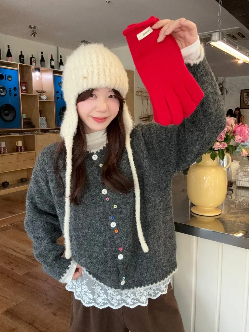 컬러 버튼 배색 롱소매 니트 카디건 상세 이미지 28