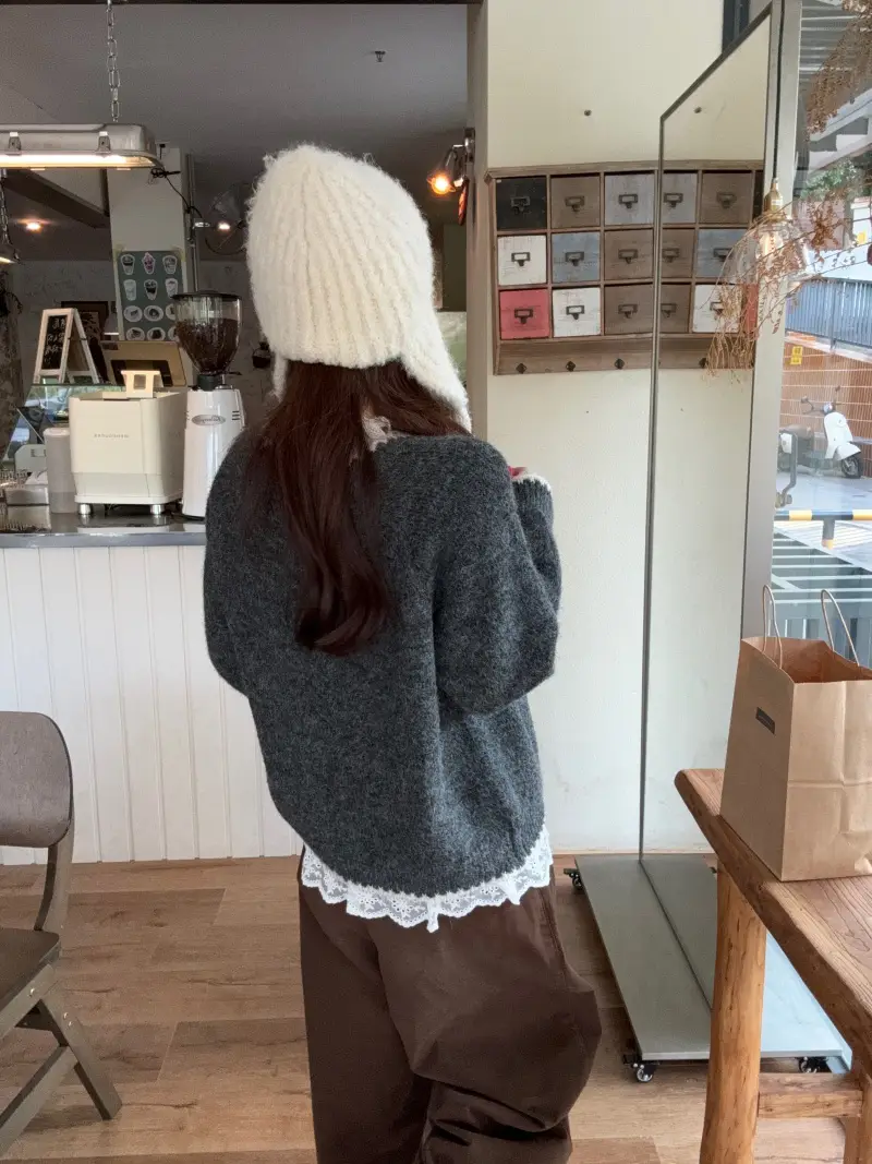 컬러 버튼 배색 롱소매 니트 카디건 상세 이미지 33