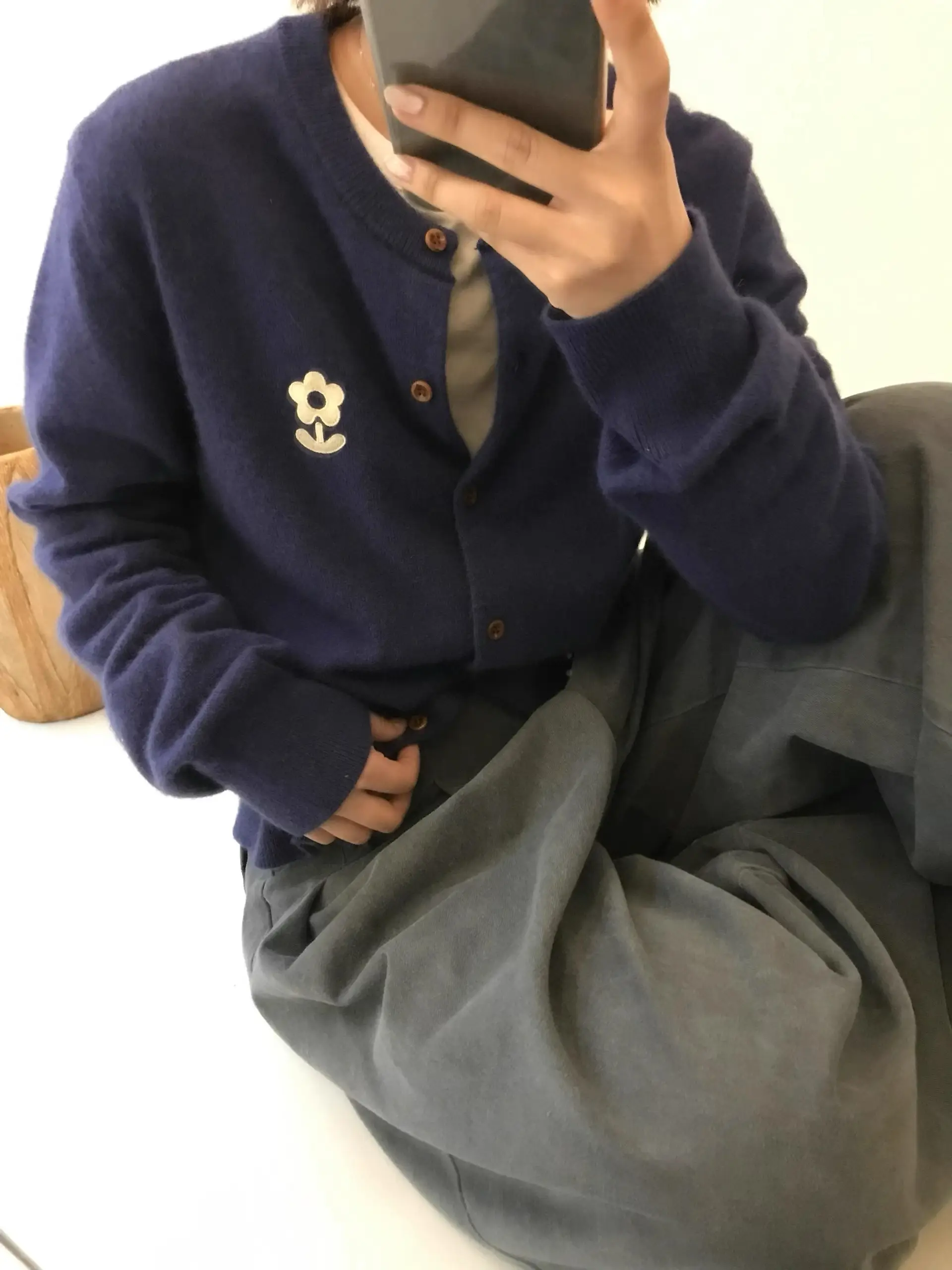 꽃 자수 울 니트 카디건 상세 이미지 4