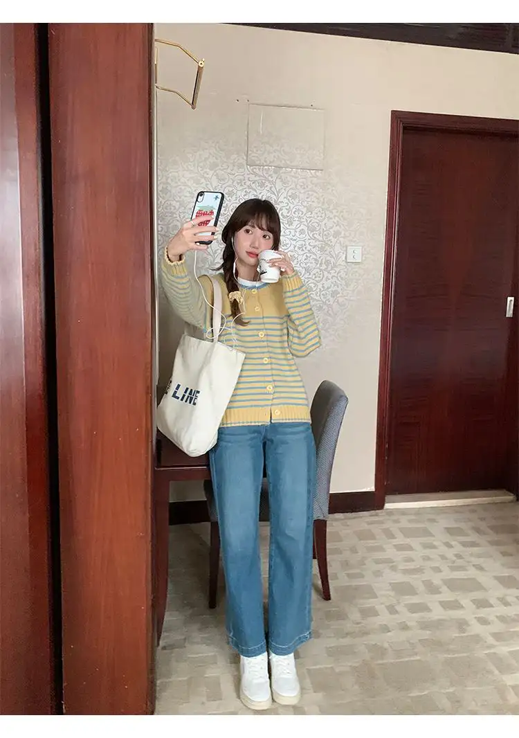 한국인기 레트로 스트라이프 루즈핏 니트 가디건 상세 이미지 12