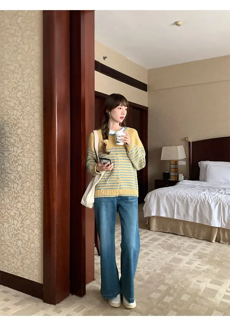 한국인기 레트로 스트라이프 루즈핏 니트 가디건 상세 이미지 17