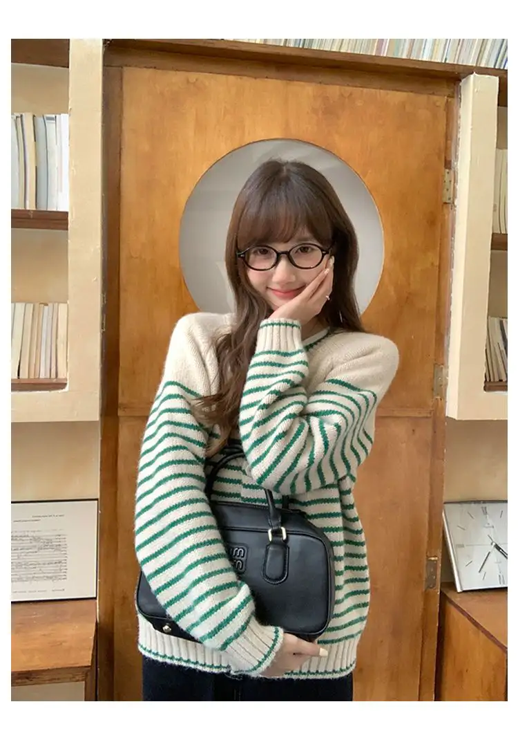 한국인기 레트로 스트라이프 루즈핏 니트 가디건 상세 이미지 28