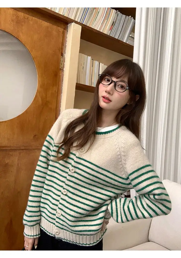 한국인기 레트로 스트라이프 루즈핏 니트 가디건 상세 이미지 31