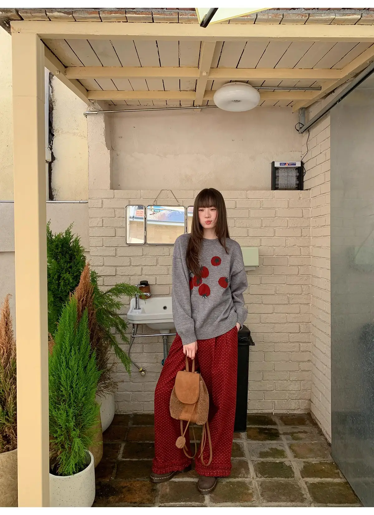 토마토 자카드 라운드넥 긴소매 니트 상세 이미지 35