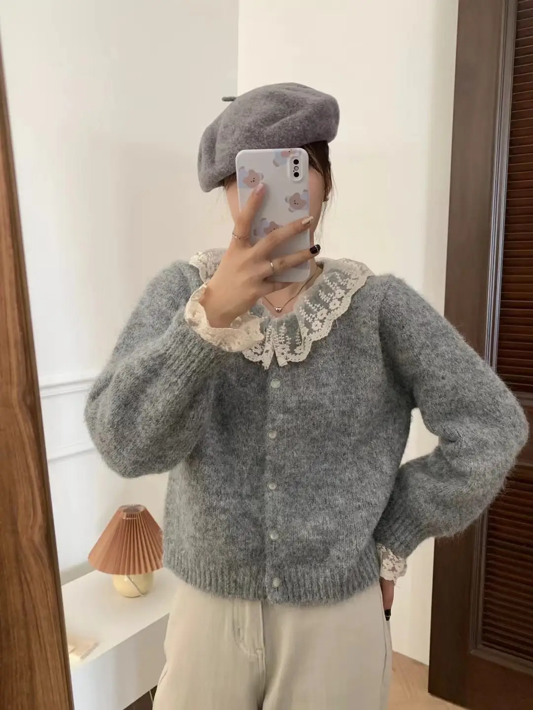 러블리 레이스 칼라 울 가디건 상세 이미지 2