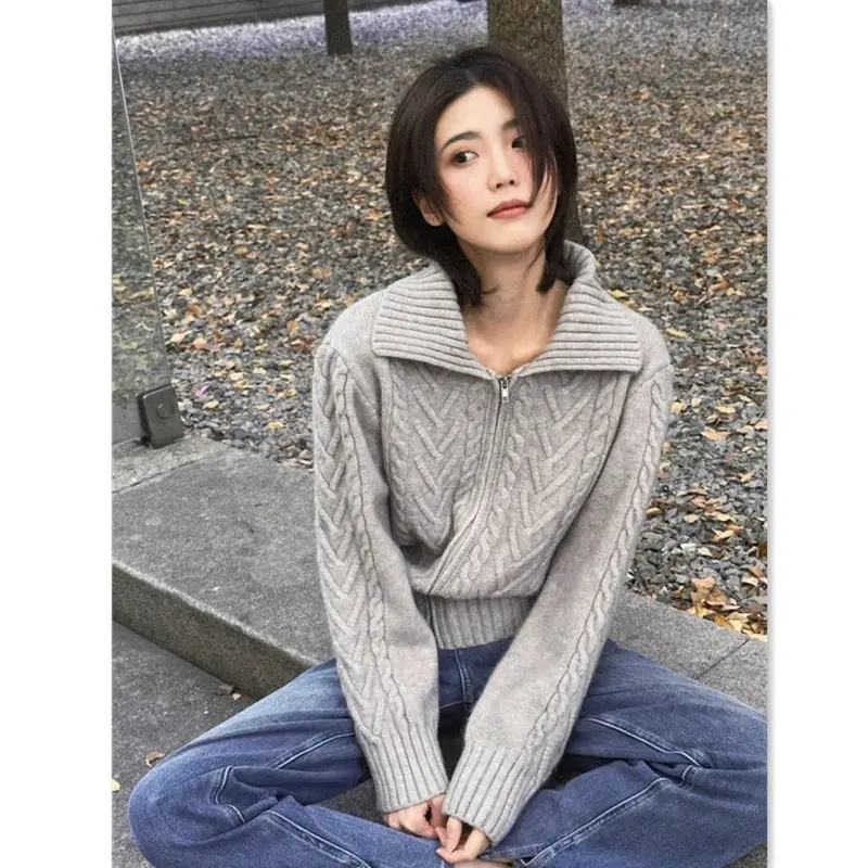 꽈배기 지퍼 니트 가디건 상세 이미지 1